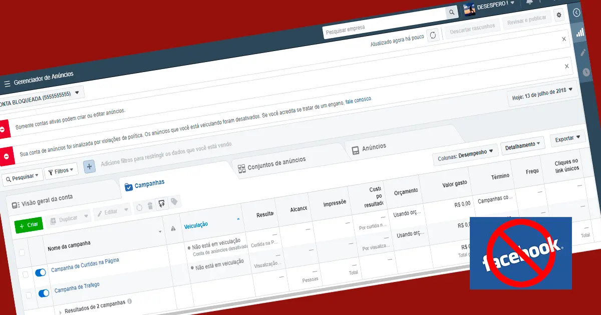 conta de anuncio bloqueada